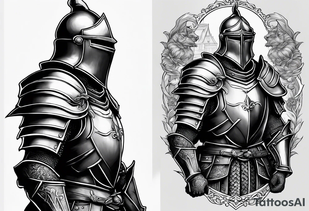 knight with heavy armor  and castle tattoo idea