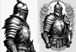 knight with heavy armor  and castle tattoo idea