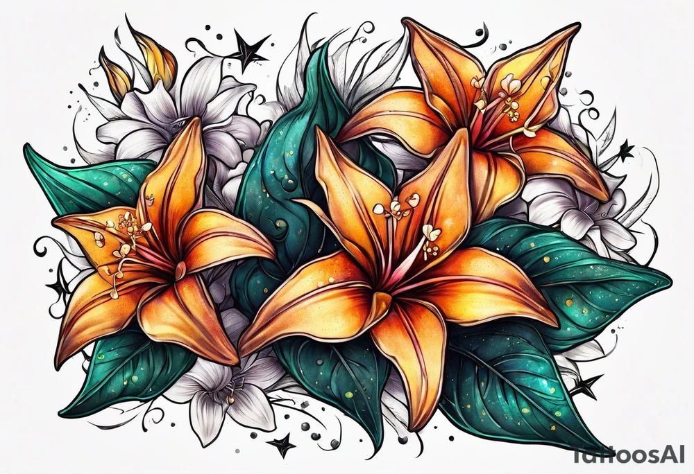 Fines flowers bat stars tattoo idea
