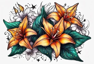 Fines flowers bat stars tattoo idea