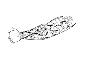 Sicilian Forearm tribal sleeve with patterns and symbols tattoo idea