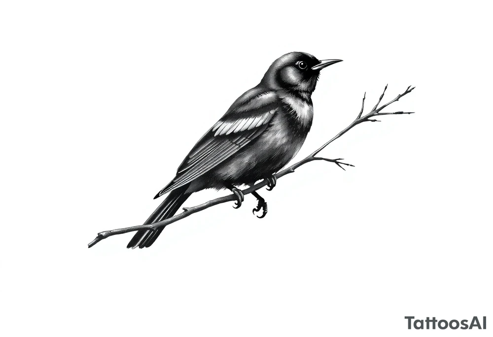 Male European Blackbird on a branch tattoo idea tattoo idea