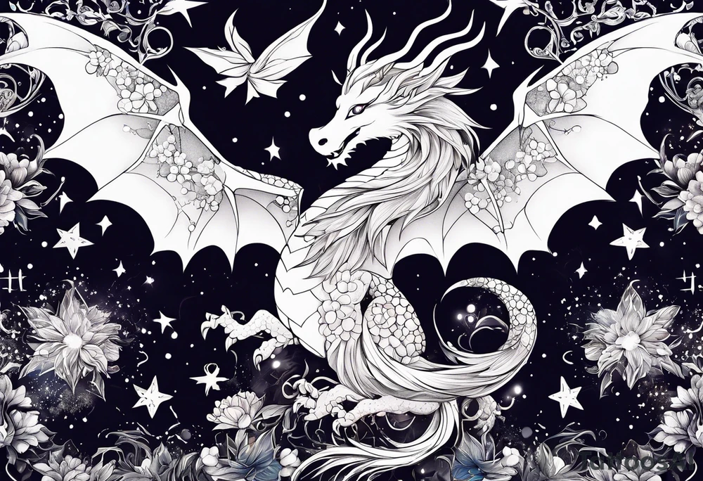 Constellation, wing , snow , cross , dragon female japan kawaii , flower tattoo idea