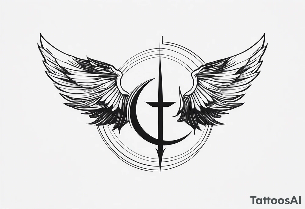 Wings with freedom symbol, Jedi symbol, atheist symbol, crescent moon tattoo idea