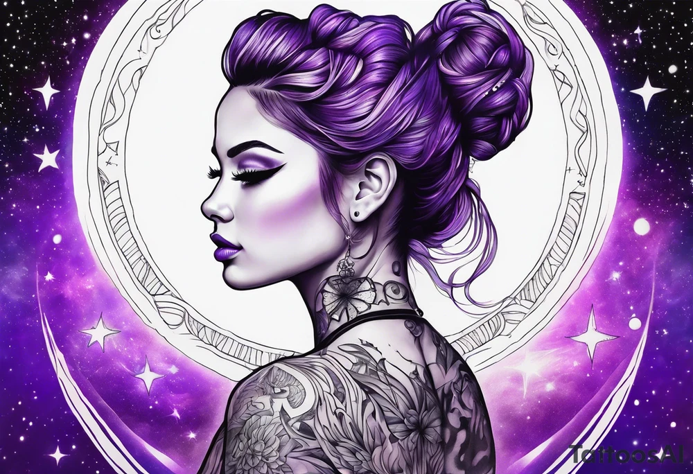 Galaxy image with bright blacklight-colored purple tattoo idea
