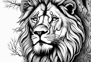 The lion of Judah, which is Jesus Christ, is tied and intertwined within a maple tree. Incorporate a cross as well tattoo idea