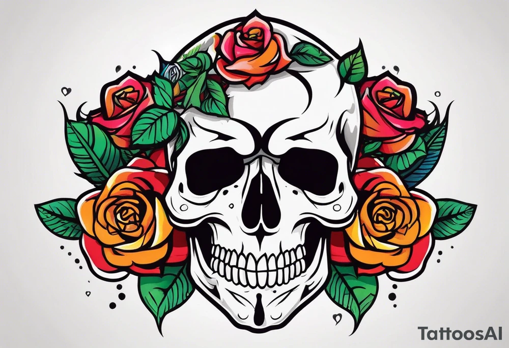 skull and roses tattoo idea