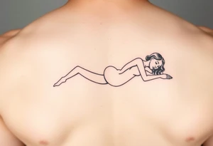 delicate small silhouette of woman lying on her side partially unclothed thin lines tattoo idea