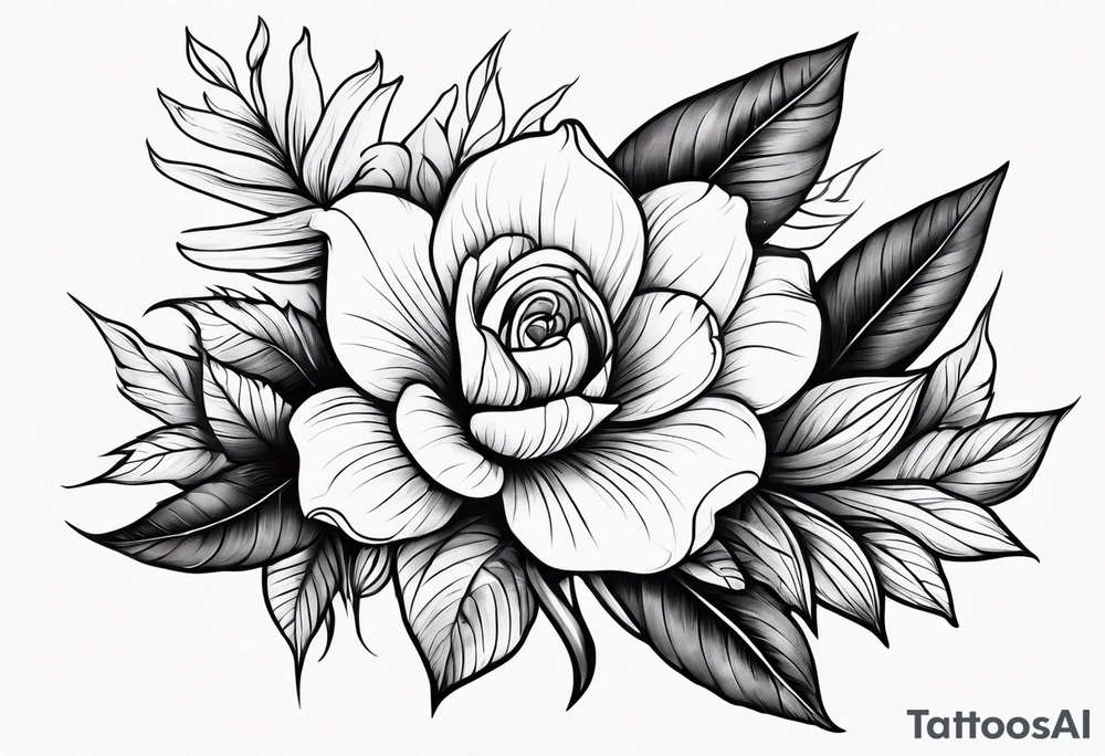 flowers on knee cap with leaves tattoo idea