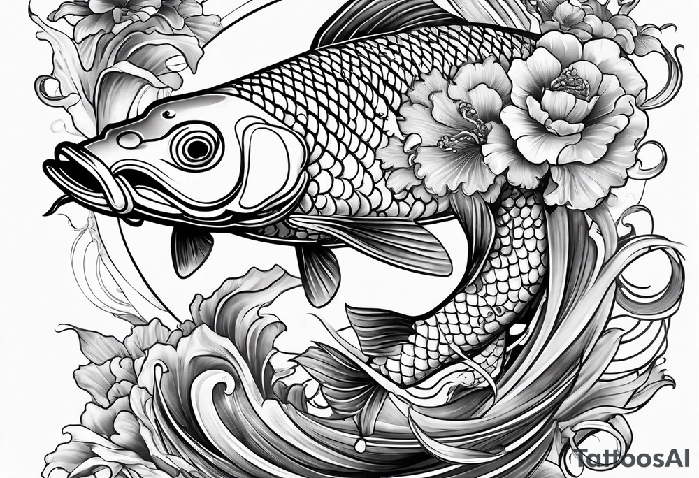 koi fish main focus, deer gourd crab chicken and shrimp on side tattoo idea