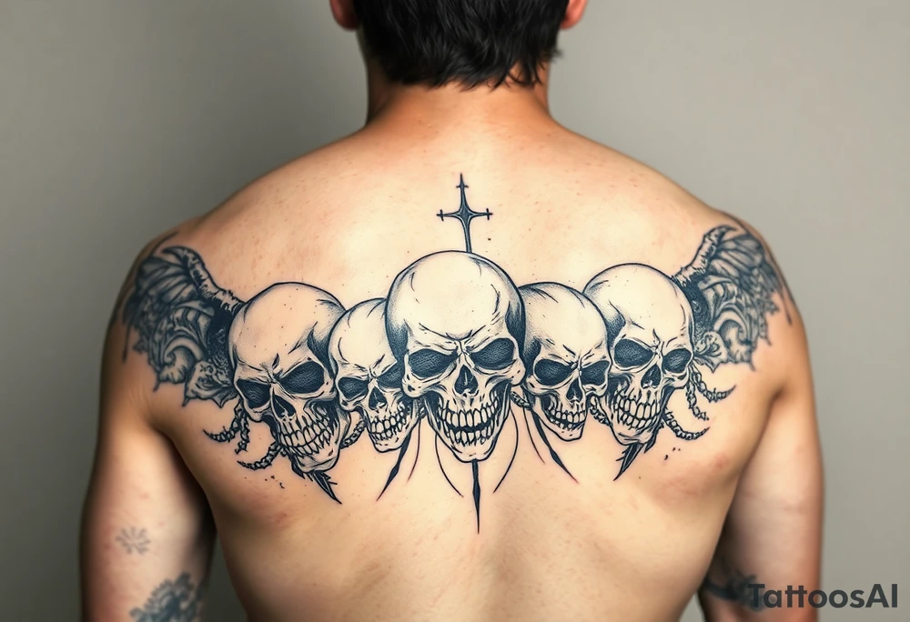 Battle of inner demons skulls demons childhood of pain suffering lifetime of  broken promises heart break for a male full arm sleve tattoo idea