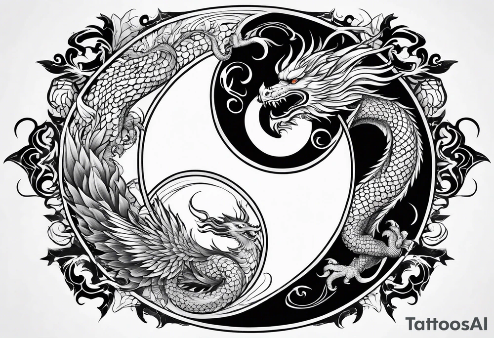 Yin and yang with dragon and phoenix tattoo idea