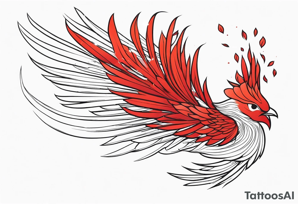 elongated phoenix in flight
in profile with claws holding red flowers falling tattoo idea