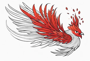elongated phoenix in flight 
in profile with claws holding red flowers falling tattoo idea