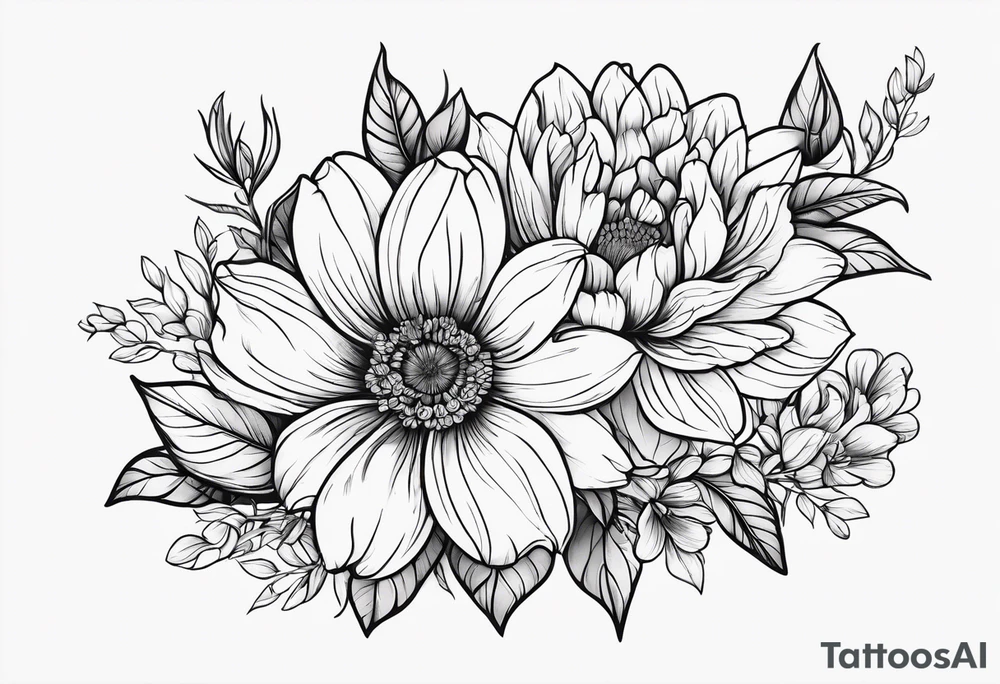 Small bunch of line work flowers tattoo idea