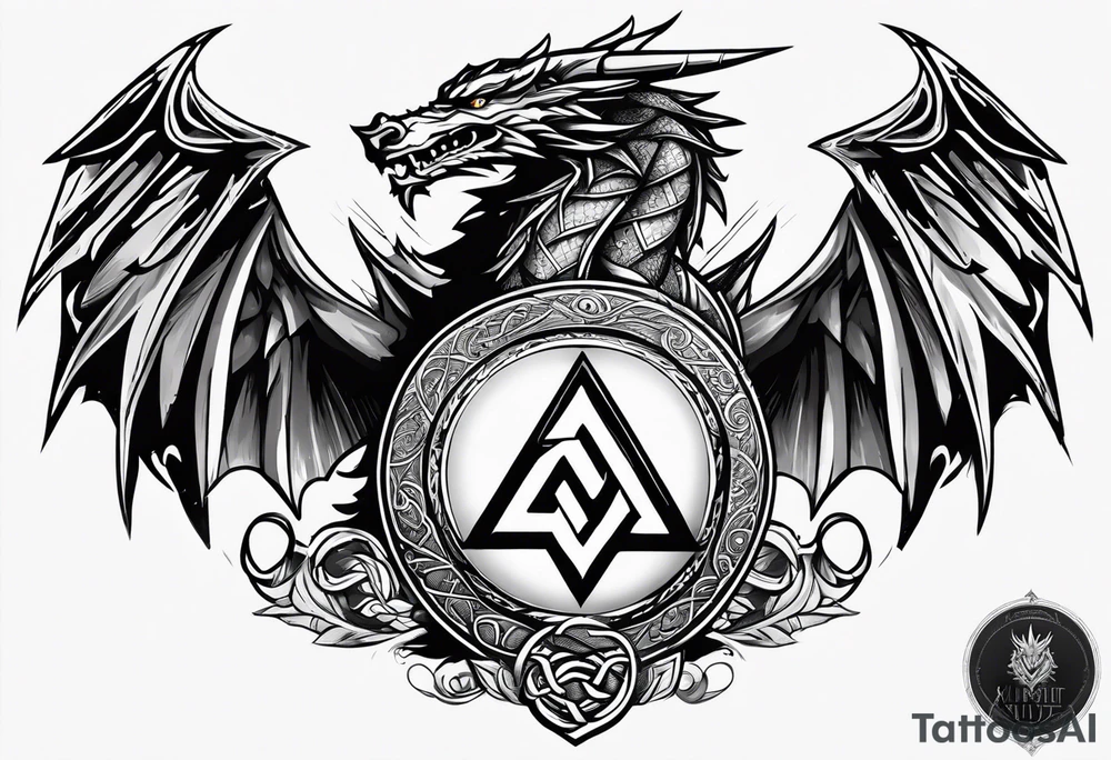 Valhalla sword shield dragon axe Valknut tattoo idea