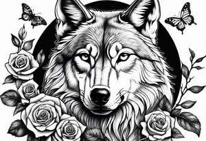 Wolf and butterfly and rose tattoo idea