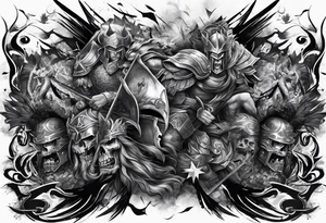Full Leg sleeve of the battle of 300 tattoo idea