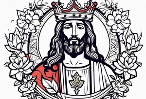 jesus with crown

old school vintage simple traditional design with vintage flowers surrounding
bold color simple tattoo idea