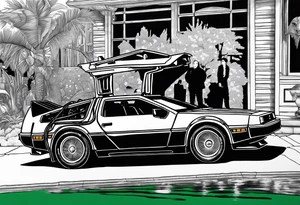 The matrix green numbers, back to the future Delorean with driver door open, with the fear and loathing in Las Vegas background. tattoo idea