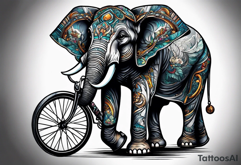 An elephant rides a bicycle tattoo idea