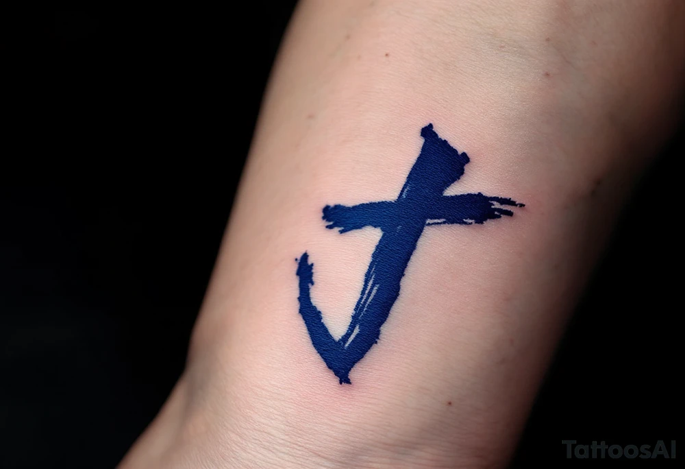 Brushstroke-style "J" in deep indigo, resembling Japanese ink calligraphy. tattoo idea