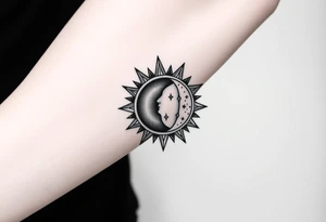 celestial sun and moon embrace with constellation patterns tattoo idea