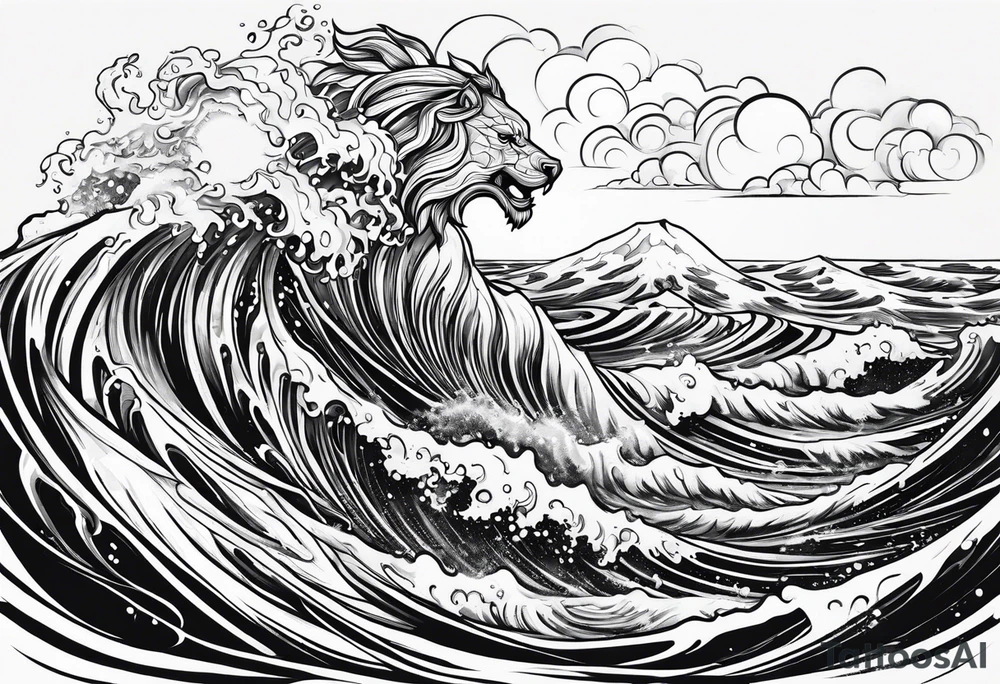 Poseidon steht in einer Welle im Meer tattoo idea