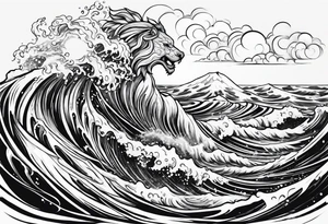 Poseidon steht in einer Welle im Meer tattoo idea