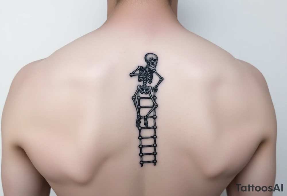 skeleton clibing up rope ladder tattoo idea
