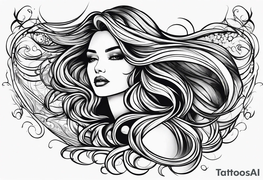 long hair flowing from shoulder to elbow tattoo idea
