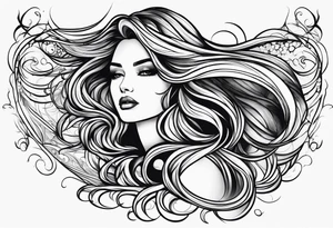 long hair flowing from shoulder to elbow tattoo idea