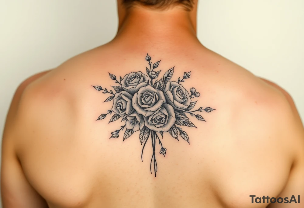 vintage bouquet of wild roses and meadow flowers with morning dew tattoo idea