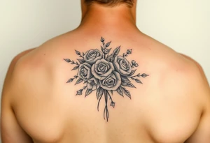 vintage bouquet of wild roses and meadow flowers with morning dew tattoo idea