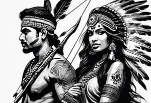 tribal indian couples with bow and arrows tattoo idea