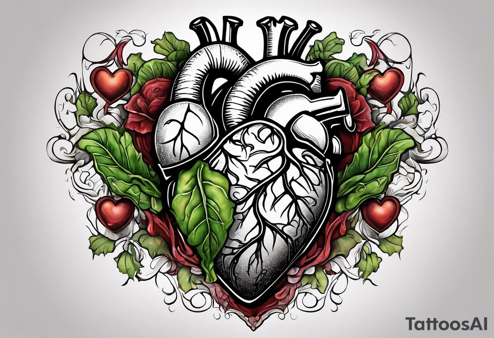 Manly Human heart intertwined with cabbage leaves and the word “survivor” tattoo idea