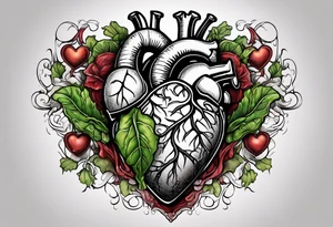 Manly Human heart intertwined with cabbage leaves and the word “survivor” tattoo idea