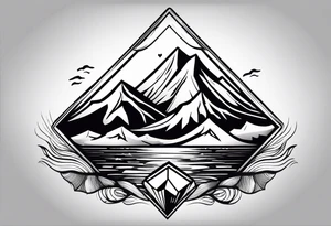 Mountains and ocean waves in a diamond shape tattoo idea