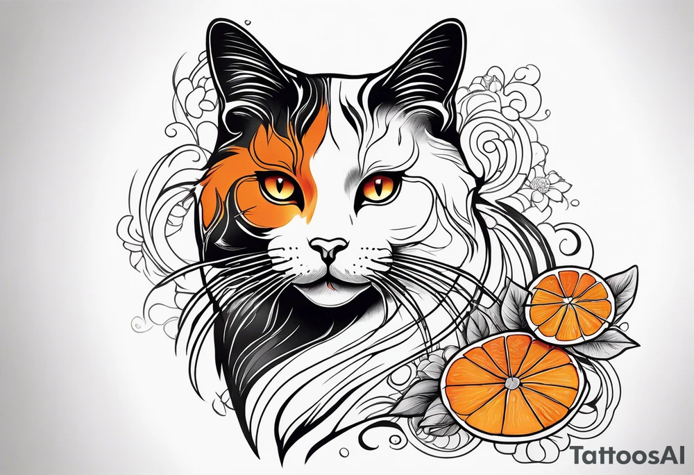 calico cat with orange on the right side of the face and black on the left side of the face tattoo idea