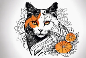 calico cat with orange on the right side of the face and black on the left side of the face tattoo idea