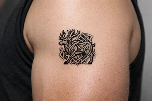 Caribou in Norse knot work open line concept mammen style stipple shading tattoo idea