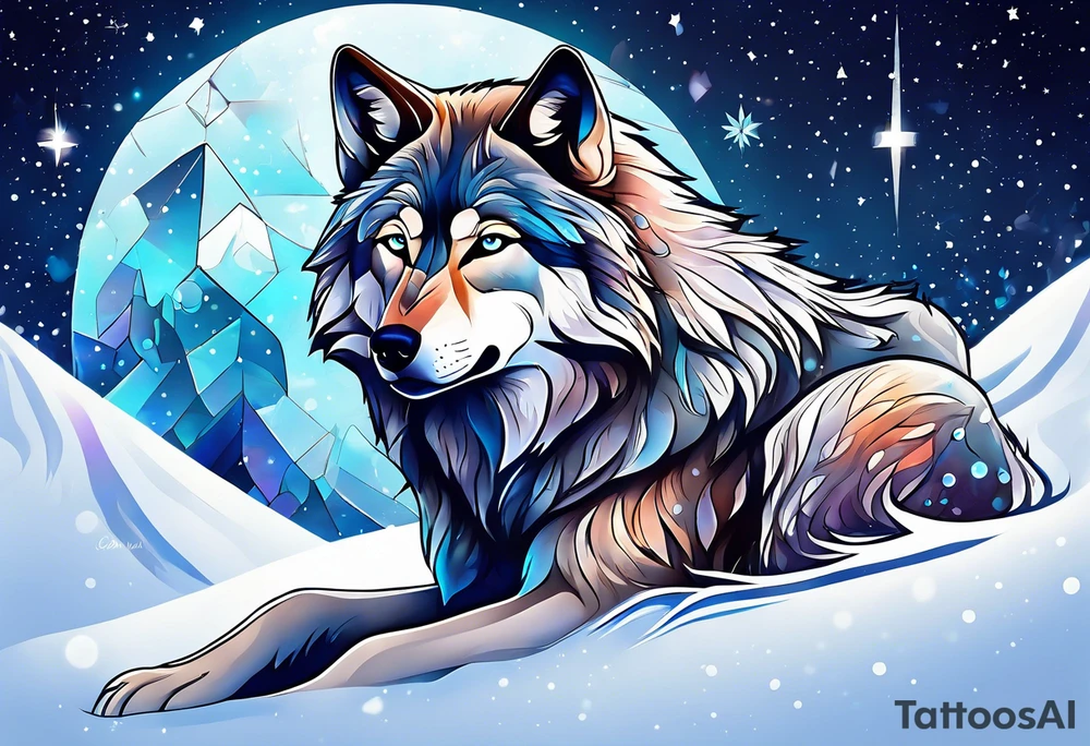 Constellation, animal wolf snow , géométric tattoo idea