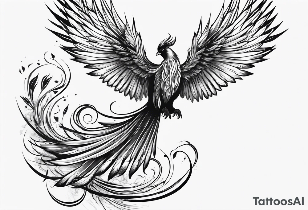 minimalist pheonix with long tail curling tattoo idea