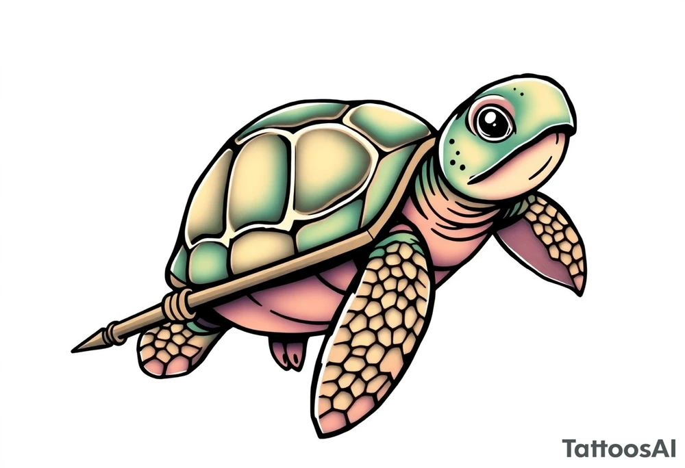 Turtle holding a trident tattoo idea
