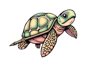 Turtle holding a trident tattoo idea
