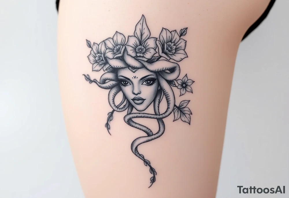 Big headed Medusa flowers tattoo idea