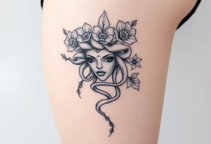 Big headed Medusa flowers tattoo idea