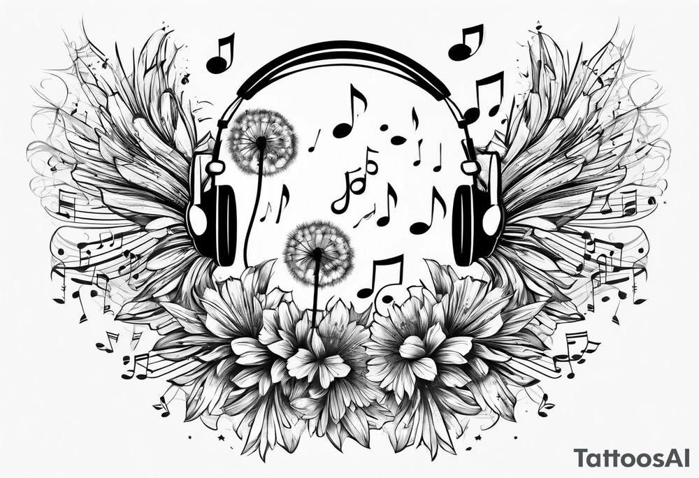 Dandelion puff breaking off into music notes tattoo idea