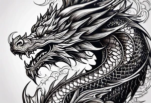 An ornate dragon breathing fire, with intricate scales and a fierce expression, symbolizing power and protection.” tattoo idea