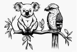 A koala with a kookaburra sitting on a eucalyptus tree tattoo idea